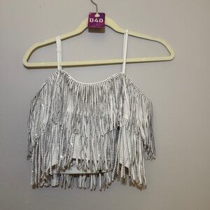 White Fringe Crop Top